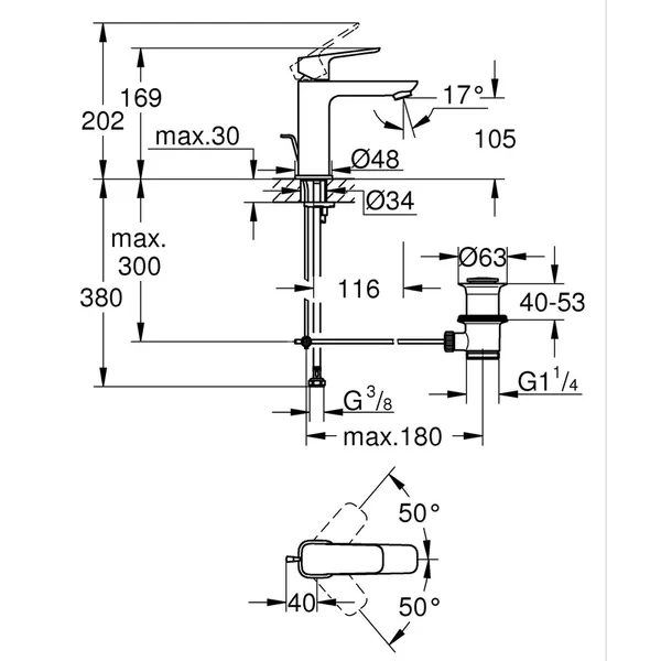 Одноважільний змішувач для раковини Grohe Cubeo M-розміру (1017490000)
