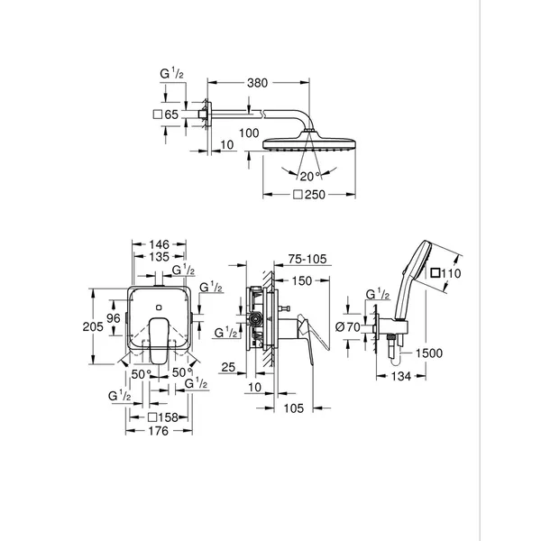 Душова система прихованого монтажу Grohe Cubeo з Tempesta 250 (1053362430)