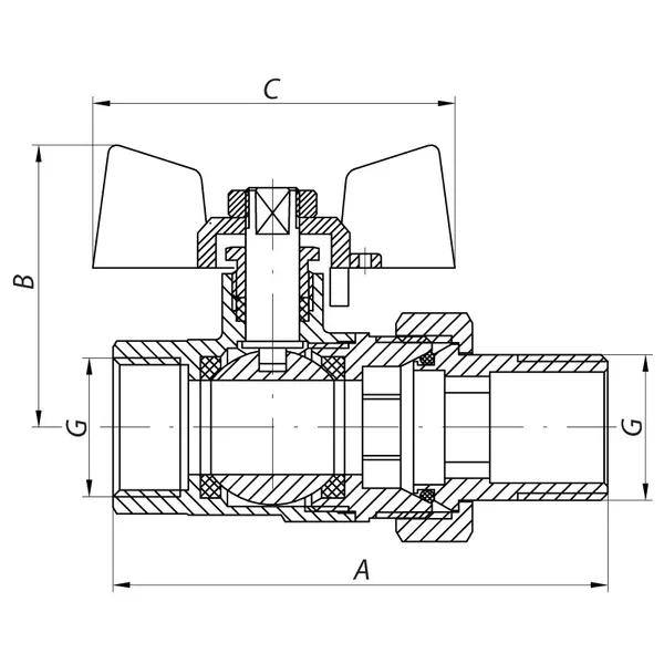 Кран з американкою 3/4" прямий WATERPRO червоний (WP0152)