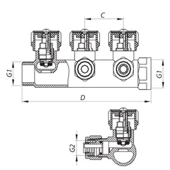 Колектор для теплої підлоги на 2 контура Koer KR.1121-2 3/4"x2 WAYS (KR2650)