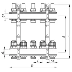 Колекторний блок з витратомірами Koer KR.1110-06 1"x6 ways (KR2643)