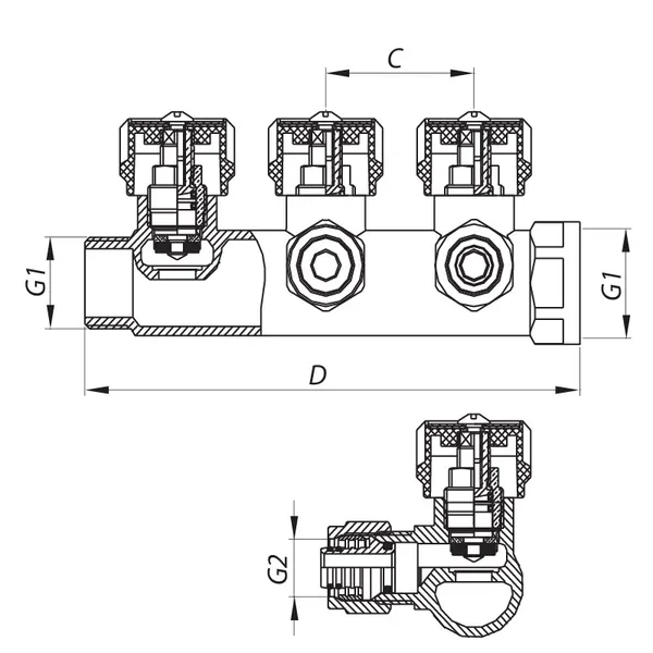 Колектор для теплої підлоги на 4 контура Koer KR.1122-4 1"x4 ways (KR2655)