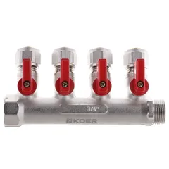 Колектор з кульовими кранами та фітингом Koer KR.1125-4 - 3/4”x4 Ways (KR2837)