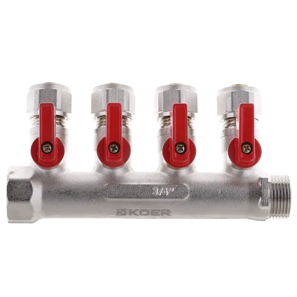 Колектор з кульовими кранами та фітингом Koer KR.1125-4 - 3/4”x4 Ways (KR2837)