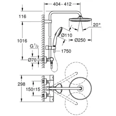 Душова система з термостатом для настінного монтажу Grohe Tempesta System 250 (266702431)