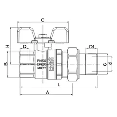 Кран із американкою прямий Roho R105-100 - 1" (RO0088)