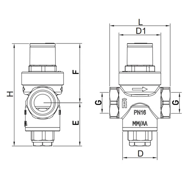 Редуктор тиску Roho R1201-050 - 1/2" ВВ, PN16 (1-5,5 бар) поршневий (RO0143)