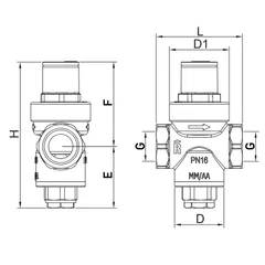 Редуктор тиску Roho R1201-075 - 3/4" ВВ, PN16 (1-5,5 бар) поршневий (RO0144)