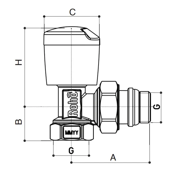 Кран радіаторний Roho R5551-050 - 1/2" кутовий (антипротікання) (RO0129)