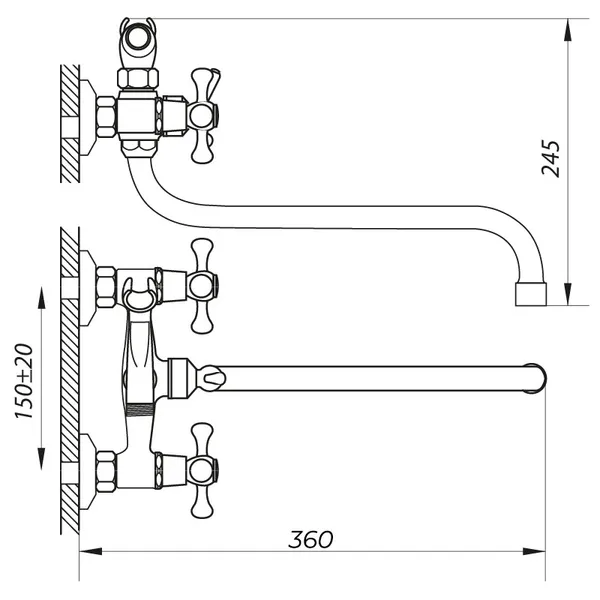 Змішувач для ванни Zerix DFR-A 722 з повнооборотною кран-буксою (ZX2959)