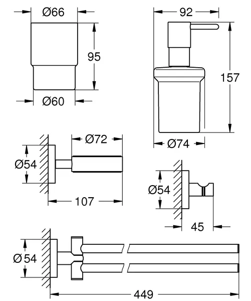Набір аксесуарів 4 в 1 Grohe Essentials New (40846001)