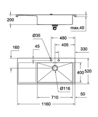Мийка кухонна Grohe EX Sink K1000 (подвійне крило зліва) (31582SD0)