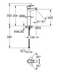 Змішувач на стільницю для раковини XL-розміру Grohe BauLoop New (23764001)