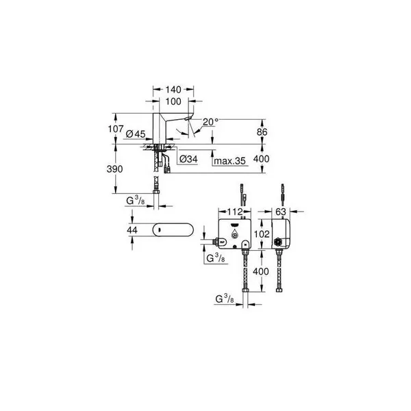 Монокран на одну воду сенсорний, 6V Grohe Euroeco Cosmopolitan E (36384000)