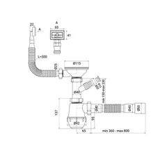 Сифон для кухні Zerix SK-02-B 3 1/2"x40 з різьб. випуском та відведенням для пральної машини (ZX4953)