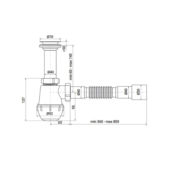 Сифон для кухні Zerix SK-01-A 1 1/2"x40 з литим випуском (ZX4950)