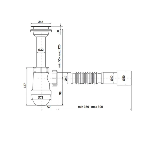 Сифон для раковини Zerix SU-01 з ревізією (Колір білий) 1 1/4'' (ZX4947)