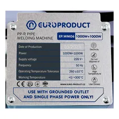 Паяльник Europroduct EP.WM06 для PPR труб (плоскі насадки) 50/110mm (EP6096)