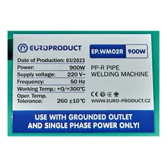 Паяльник Europroduct EP.WM02R для PPR труб, круглі насадки, 900W 20/32mm (EP6092)