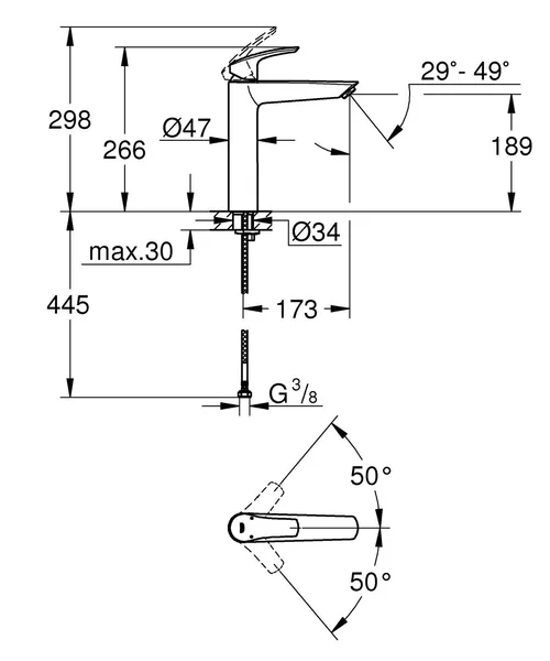 Одноважільний змішувач для раковини Grohe Eurosmart XL-Size (239712433)