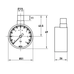 Манометр радіальний KOER KM.630R 1/4'' (D 50мм 0-6 bar, різьба зверху корпусу) (KR4762)