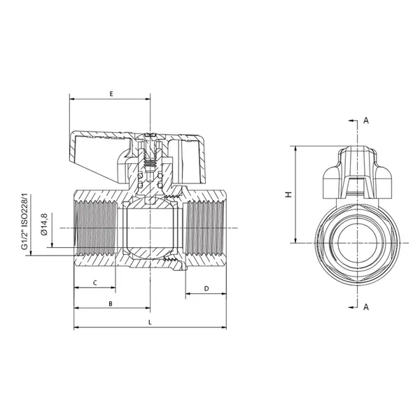 Кран кульовий ГАЗ, Roho R211-050G - 1/2" ВВ ручка "метелик" жовта Roho R111-050G - 1/2" ВЗ (RO0242)