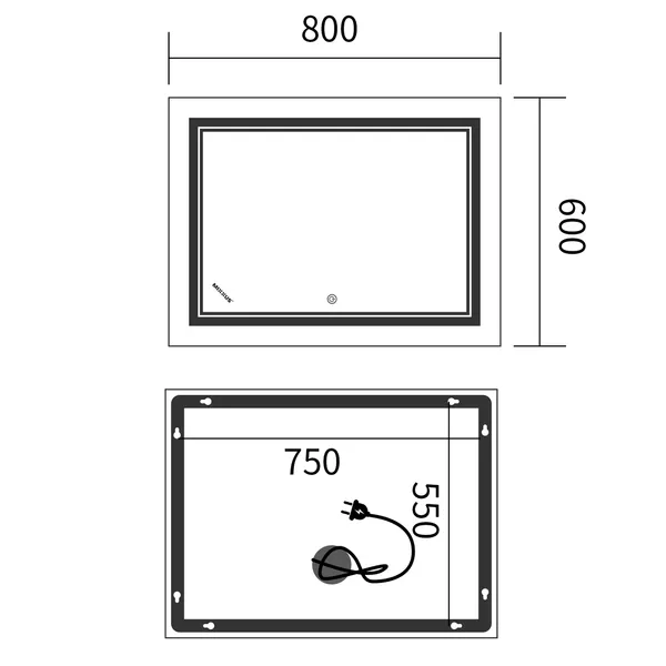 Дзеркало Mixxus Premium QUADRO MR20-80x60-Reverse з Led Touch, Anti-fog, димером, регулятором яскравості (MP6619)
