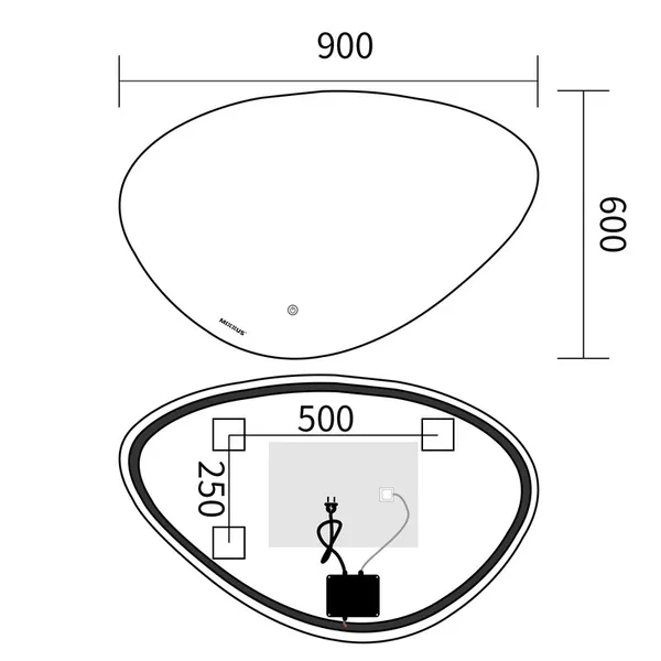 Дзеркало Mixxus Premium DIVERSE MA01-90x60-Reverse з Led Touch, Anti-fog, димером (3-6,5kK) (MP6633)