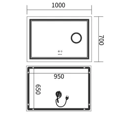 Дзеркало Mixxus Premium QUADRO MR20-100x70 з Led Touch, Anti-fog, димером, регулятором яскравості, лінзою (MP6622)