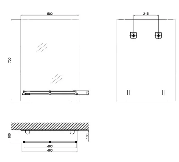 Дзеркало настінне Zerix SANSA MRZ05-50x70x10 прямокутне з полицею (ZX5627)