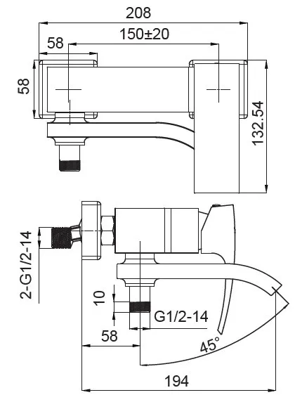 Змішувач для ванни Koer KB-41007-04 з коротким виливом (Колір хром+білий) (KR5157)