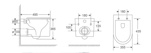 Унітаз підвісний Mixxus Premium Topper-0101-T3 495x355x375mm, система змиву Tornado 1.0 (MP6476)