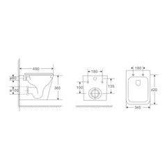 Унітаз підвісний Mixxus Premium Quadro-0301-T3 490x340x360mm, система змиву TORNADO 3.0 (MP6453)
