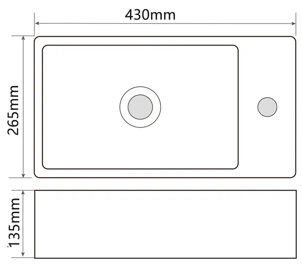 Раковина підвісна Mixxus Premium QUADRO-1201-L 430х265х135mm з отвором під змішувач (MP6505)