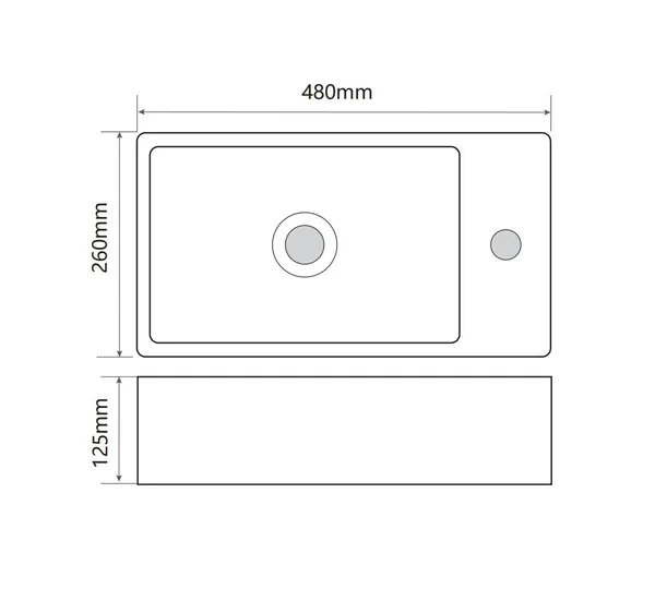 Раковина накладна Mixxus Premium QUADRO-0207 480х260х125mm з отвором під змішувач (MP6503)