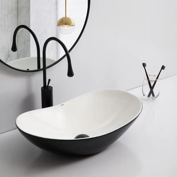 Раковина накладна Mixxus Premium WAVE-0105 WHITE-BLACK 620х360х160mm (MP6558)