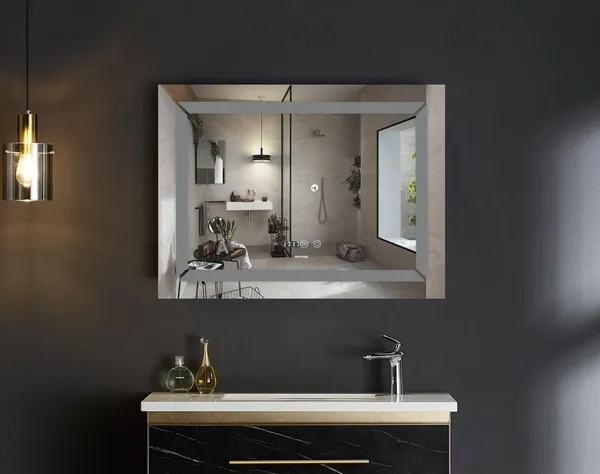 Дзеркало Mixxus LIGHT MR01-70x50 з Led Touch, Anti-fog, димером, регулятором яскравості, годинником (MI6000)