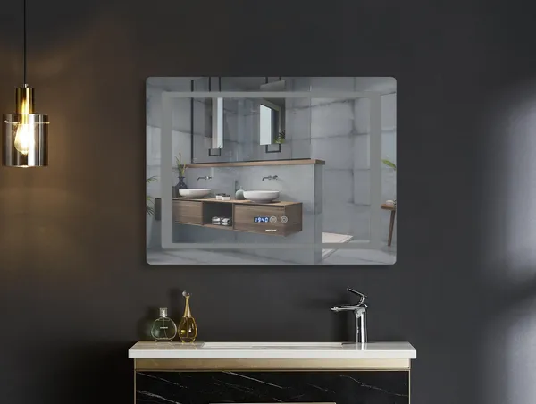 Дзеркало Mixxus STYLE MR03-70x50 з Led Touch, Anti-fog, димером, регулятором яскравості, годинником (MI6006)