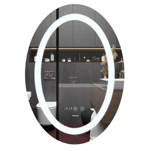 Дзеркало Mixxus PLAIN MV02-50x70 з Led Touch, Anti-fog, димером, регулятором яскравості, годинником (MI6010)