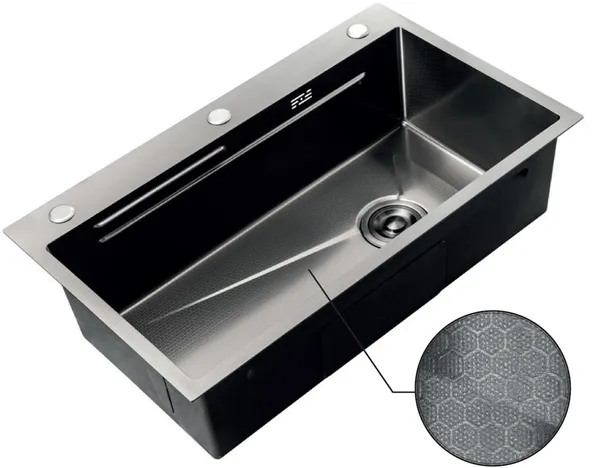 Мийка Zerix ZH7545-SET-05 DECOR NANO-BLACK (3.0/0.8) з нерж. сталі, комплект (графіт) (ZM5582)