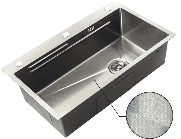 Мийка Zerix ZH7545-SET-05 DECOR NANO-SILVER (3.0/0.8) з нерж. сталі, комплект (нержавійка) (ZM5584)