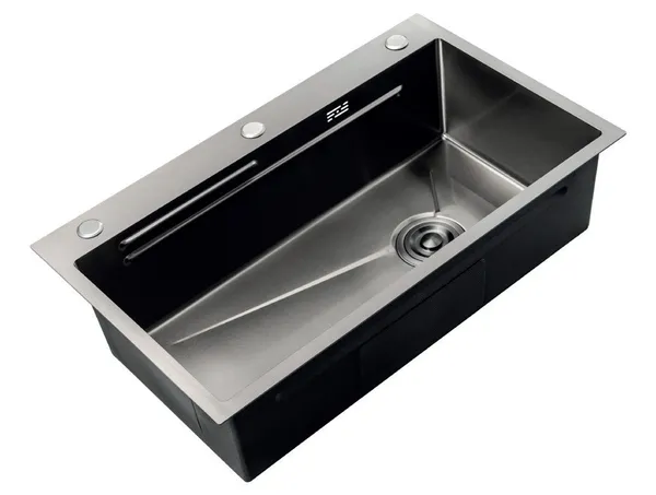 Мийка Zerix ZH6845-SET-05 Decor Nano-Black (3.0/0.8) з нерж. сталі комплект (графіт) (ZM5588)