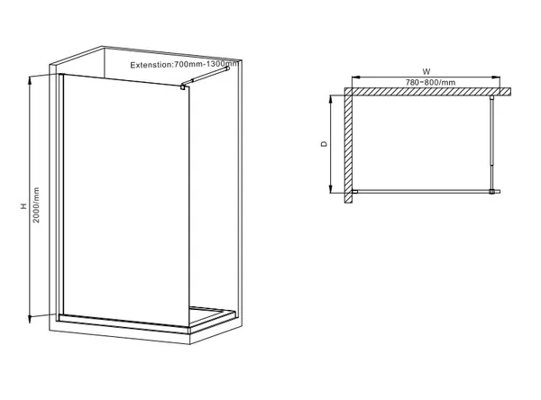 Душова перегородка Mixxus Premium FLAT SP02-80x200-TR Black Walk-In прозоре скло 8мм (MI6854)