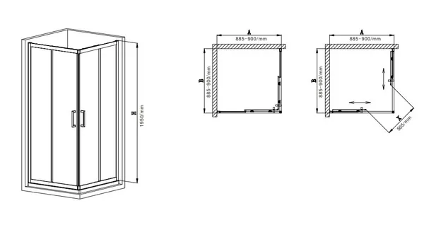 Душова кабіна без піддону Mixxus Premium DIVERSE SC02-90x90x195-TR Black прозоре скло 5мм (MI6862)