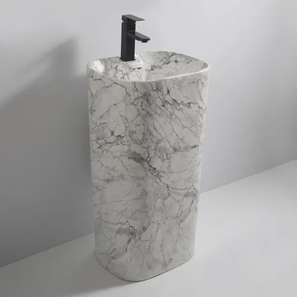 Раковина моноблок MIXXUS PREMIUM DIVERSE-1101 MARBLE 460х380х840mm з отвором під змішувач та переливом (MP6575)