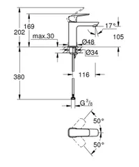 Одноважільний змішувач для раковини M-розміру Grohe Cubeo (1017550000)