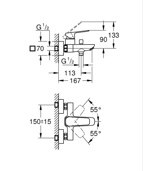 Одноважільний змішувач для ванни Grohe Cubeo (1018132430)