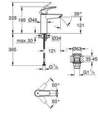 Одноважільний змішувач для раковини M-Size Grohe Eurosmart New з натискним донним клапаном (23923003)