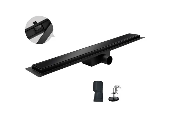 Душовий трап із нержавіючої сталі Koer FD08-70x600-GLASS Black 70x600мм зі склян. панеллю (KR5140)