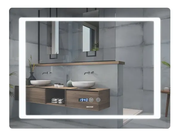 Дзеркало Mixxus STYLE MR03-80x60 з Led Touch, Anti-fog, димером, регулятором яскравості, годинником (MI6005)